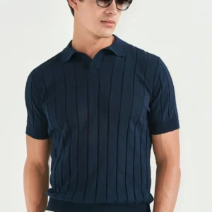 Blue ribbed polo - Made in Italy