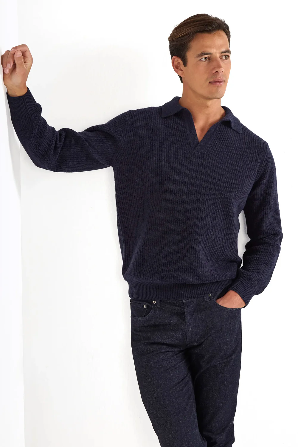 Blue ribbed cashmere blend polo – Made in Italy - Image 3