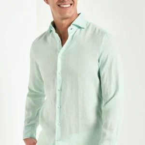 Mint garment dyed linen shirt - Made in Italy
