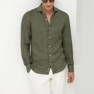 Green linen shirt - Made in Italy