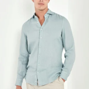 Light teal garment dyed linen shirt - Made in Italy
