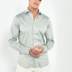 Light sage mercerised cotton shirt - Made in Italy