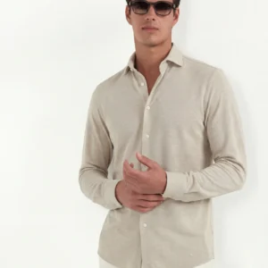 Beige jersey merino shirt - Made in Italy