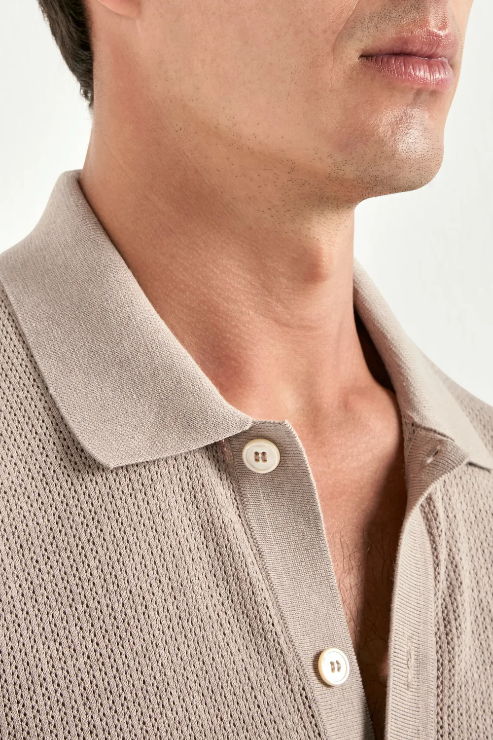 Taupe knitted polo cardigan - Made in Italy - Image 3