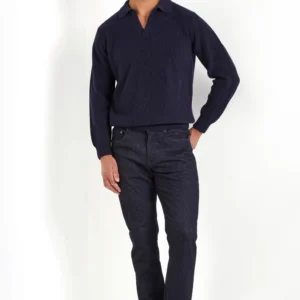 Blue ribbed cashmere blend polo – Made in Italy