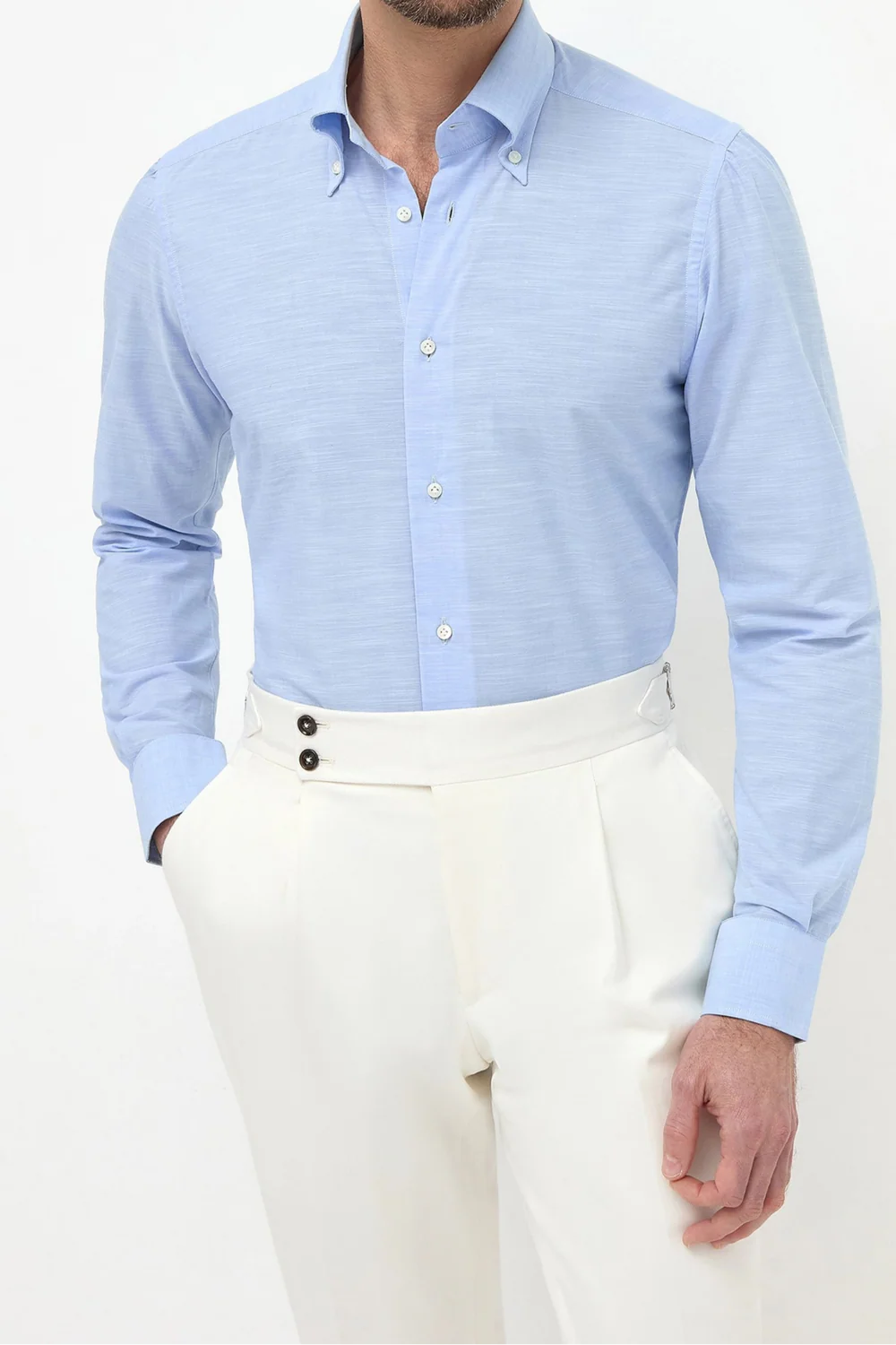 Light blue bamboo button-down shirt "Sartoriale collection" - Made In Italy